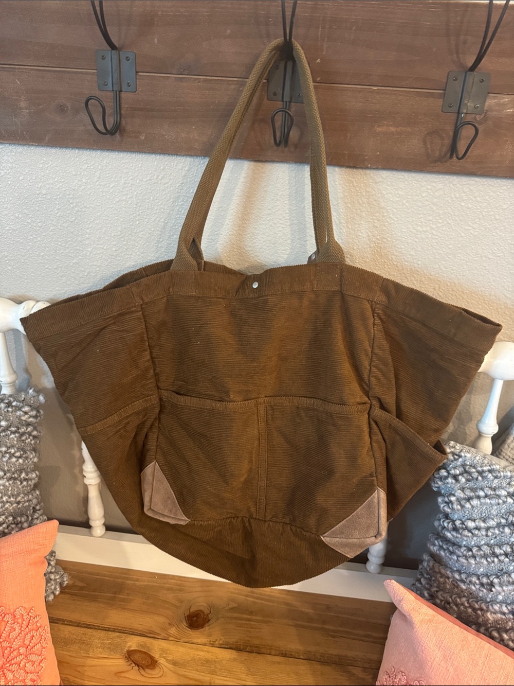 We the Free Brown Corduroy Tote Bag with Suede Accent